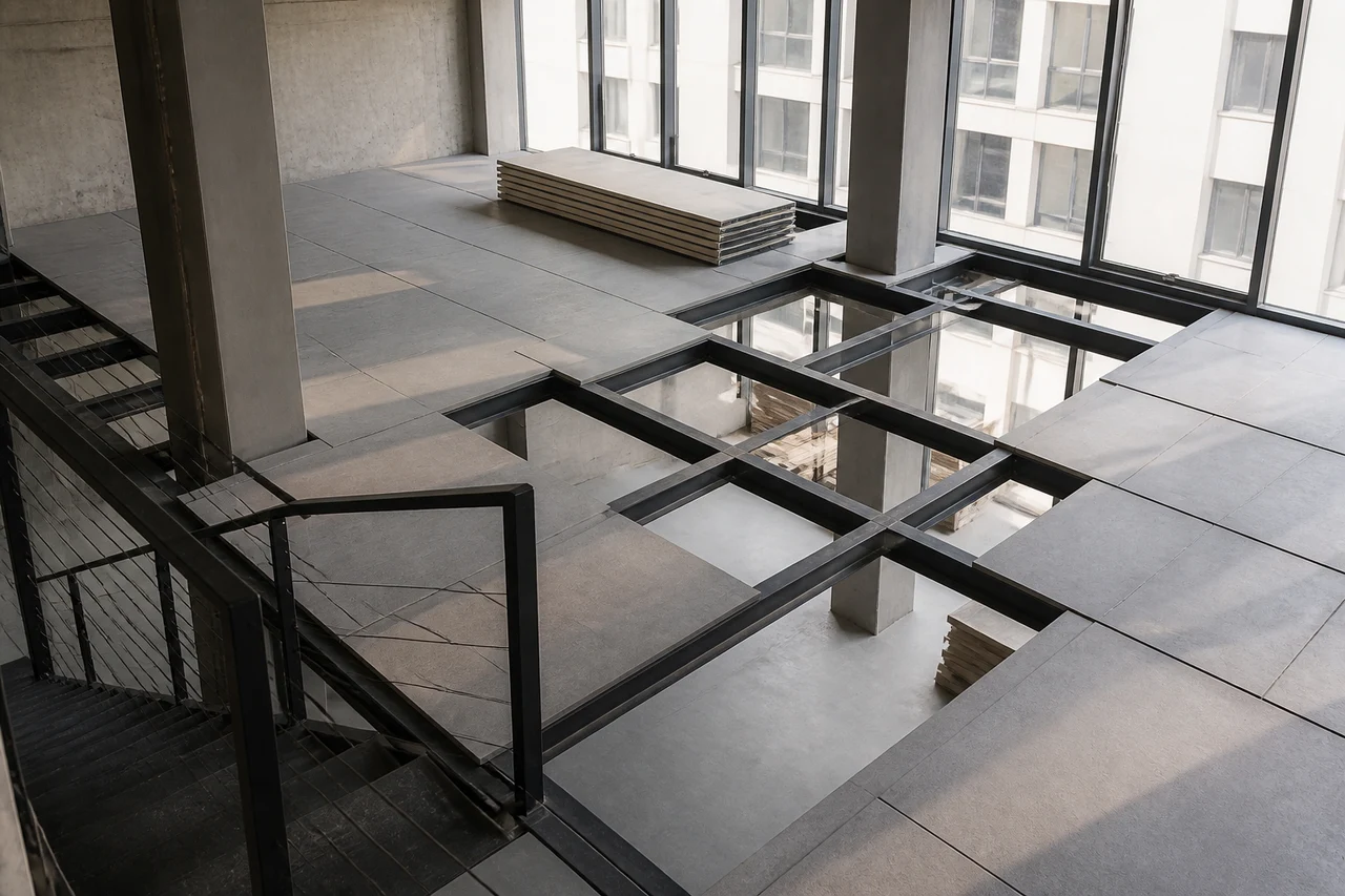 LOFT水泥板办公夹层铺装效果示意